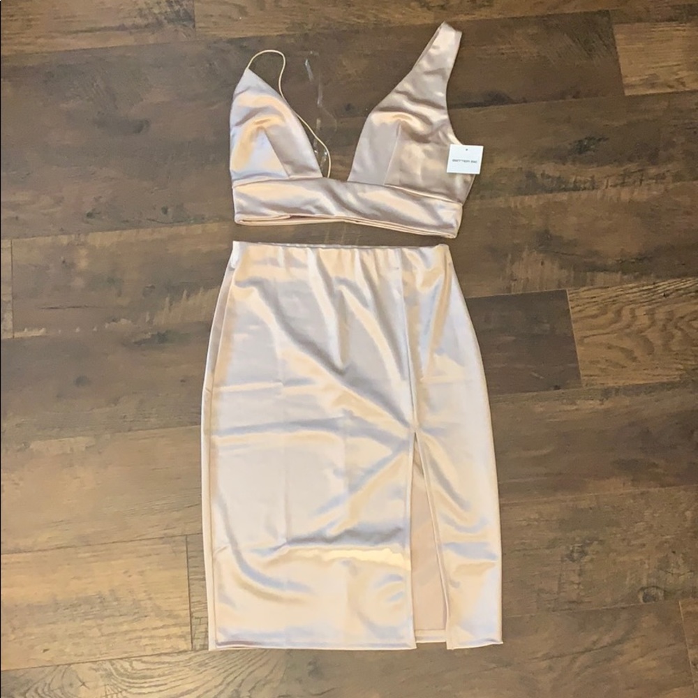 2 piece Satin Crop Top & Mini Skirt Set